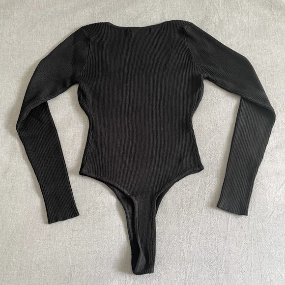 Scoop Neck Rib Knit Bustier Thong Bodysuit | Love Tree - Picture 3 of 5